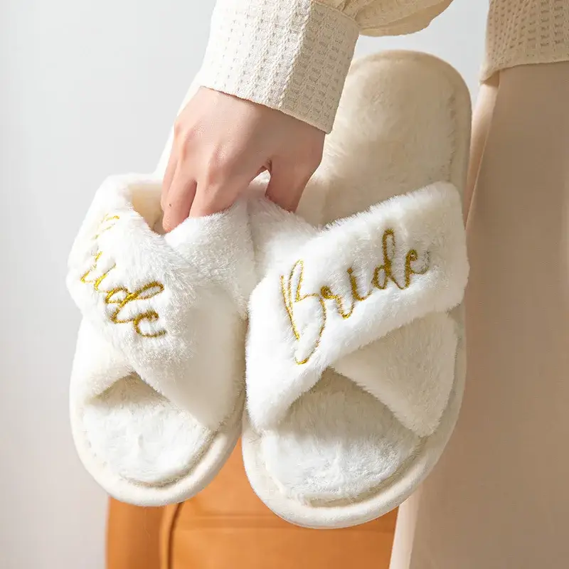 White Plush Home Slippers - Image 3