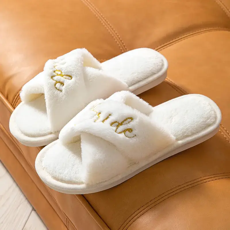 White Plush Home Slippers - Image 6