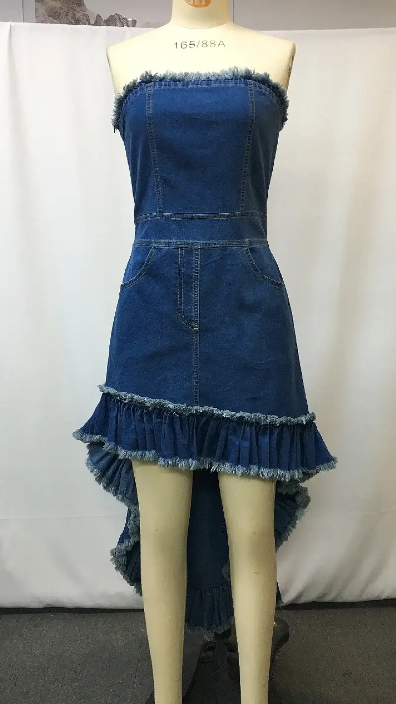 Women Denim Strapless Dress, - Image 5