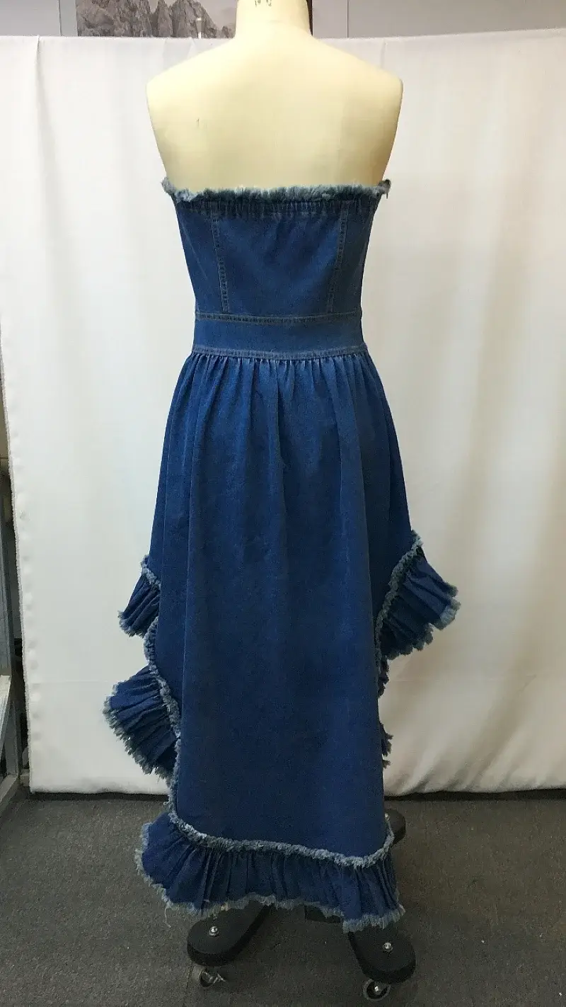 Women Denim Strapless Dress, - Image 6