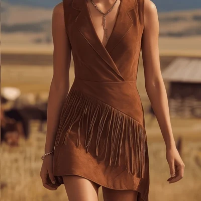 Cowgirl Denim Fringe Maxi Dress
