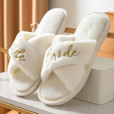 White Plush Home Slippers