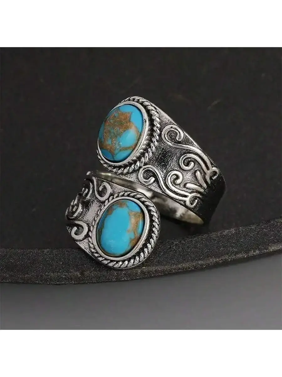 Bohemian Vintage Style Turquoise Stone Ring - Image 4