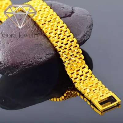 Luxury 24K Pure Gold Three-row watch chain men's bracelet