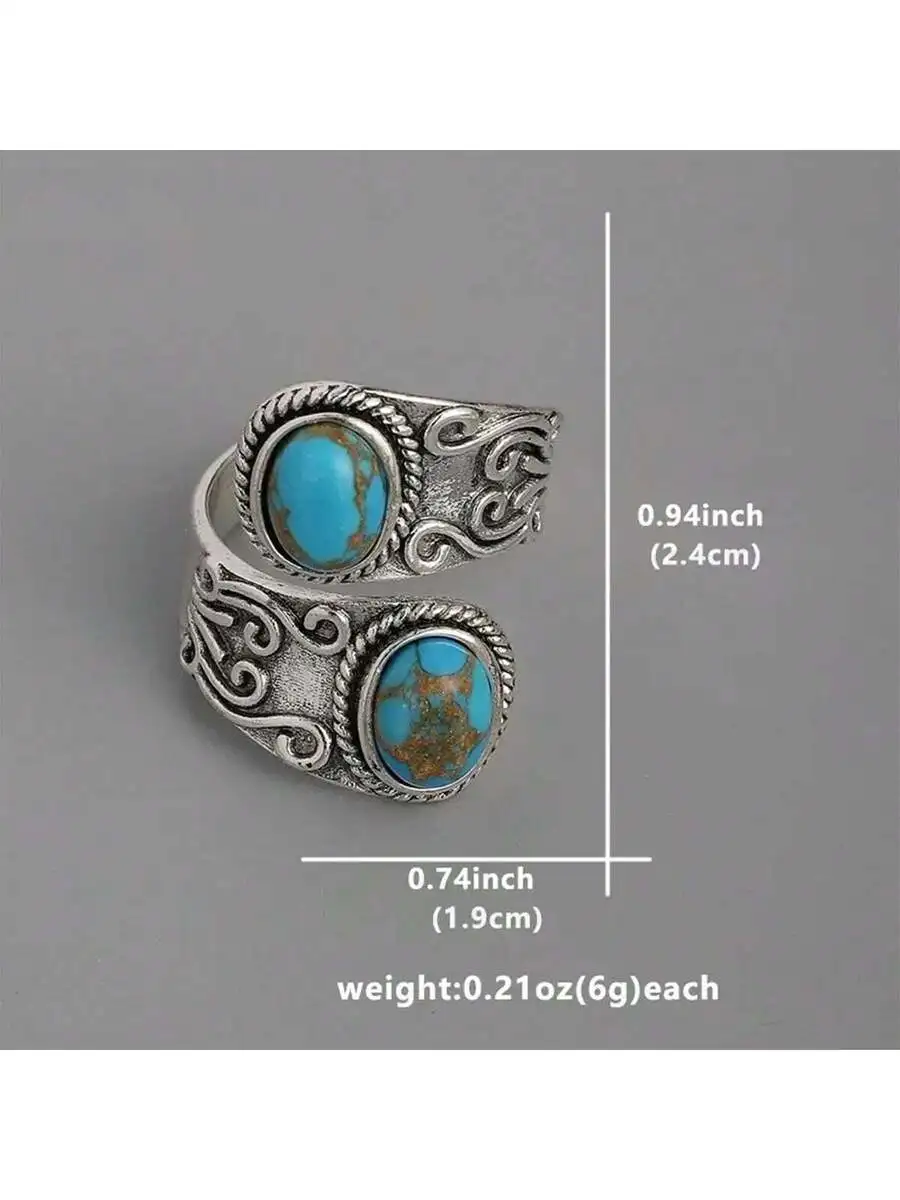 Bohemian Vintage Style Turquoise Stone Ring - Image 2
