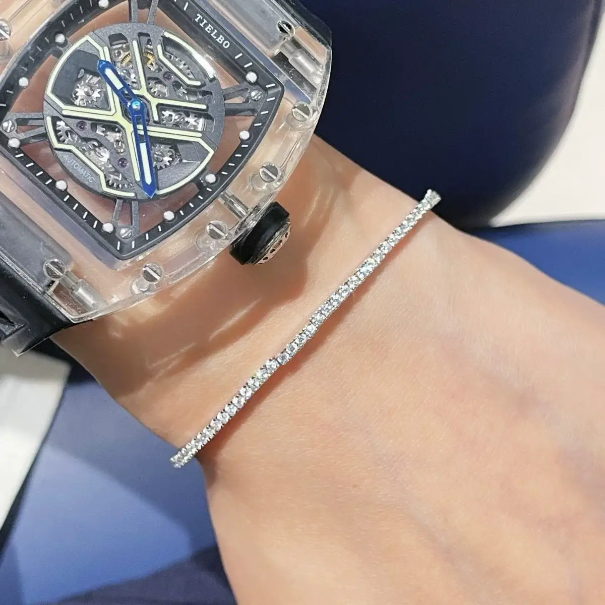 Sterling Silver Sapphire Diamonds Bracelet Bangle - Image 3