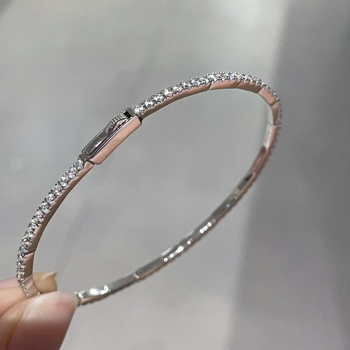 Sterling Silver Sapphire Diamonds Bracelet Bangle - Image 4
