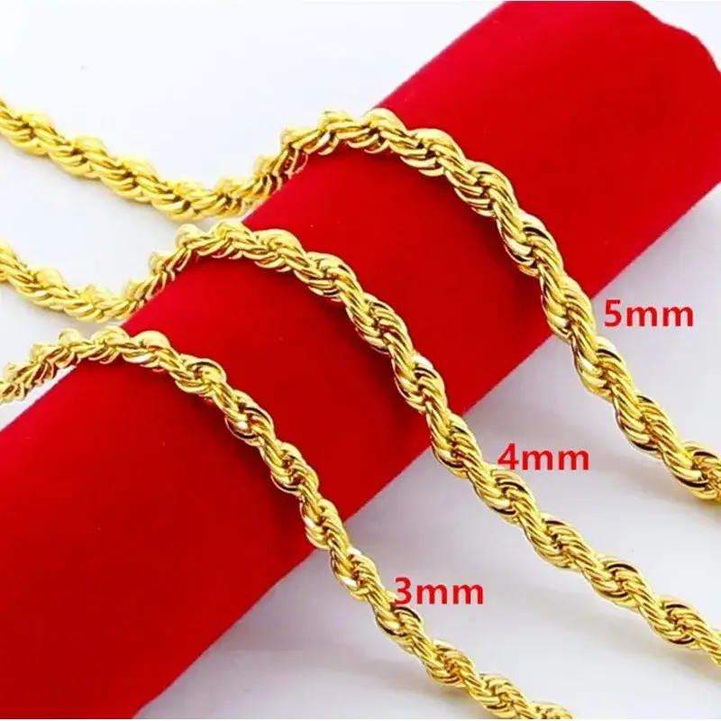 Unisex 24K Gold 3/4/5mm Twisted Rope Necklace - Image 2