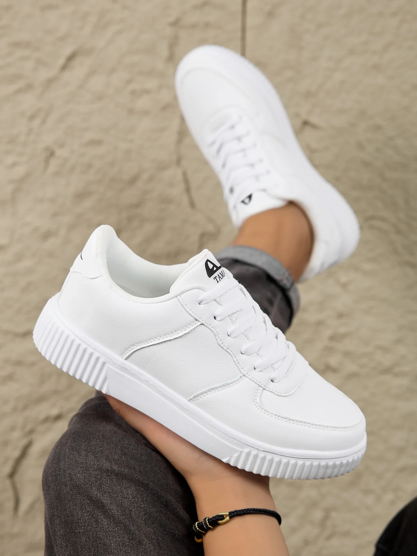 Fashion Leather Men White Sneakers - Image 3