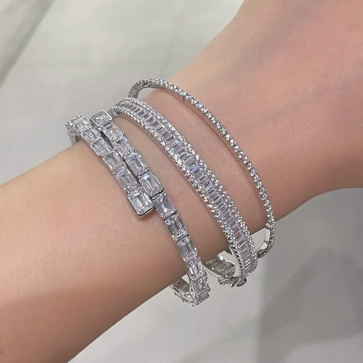 Sterling Silver Sapphire Diamonds Bracelet Bangle - Image 6