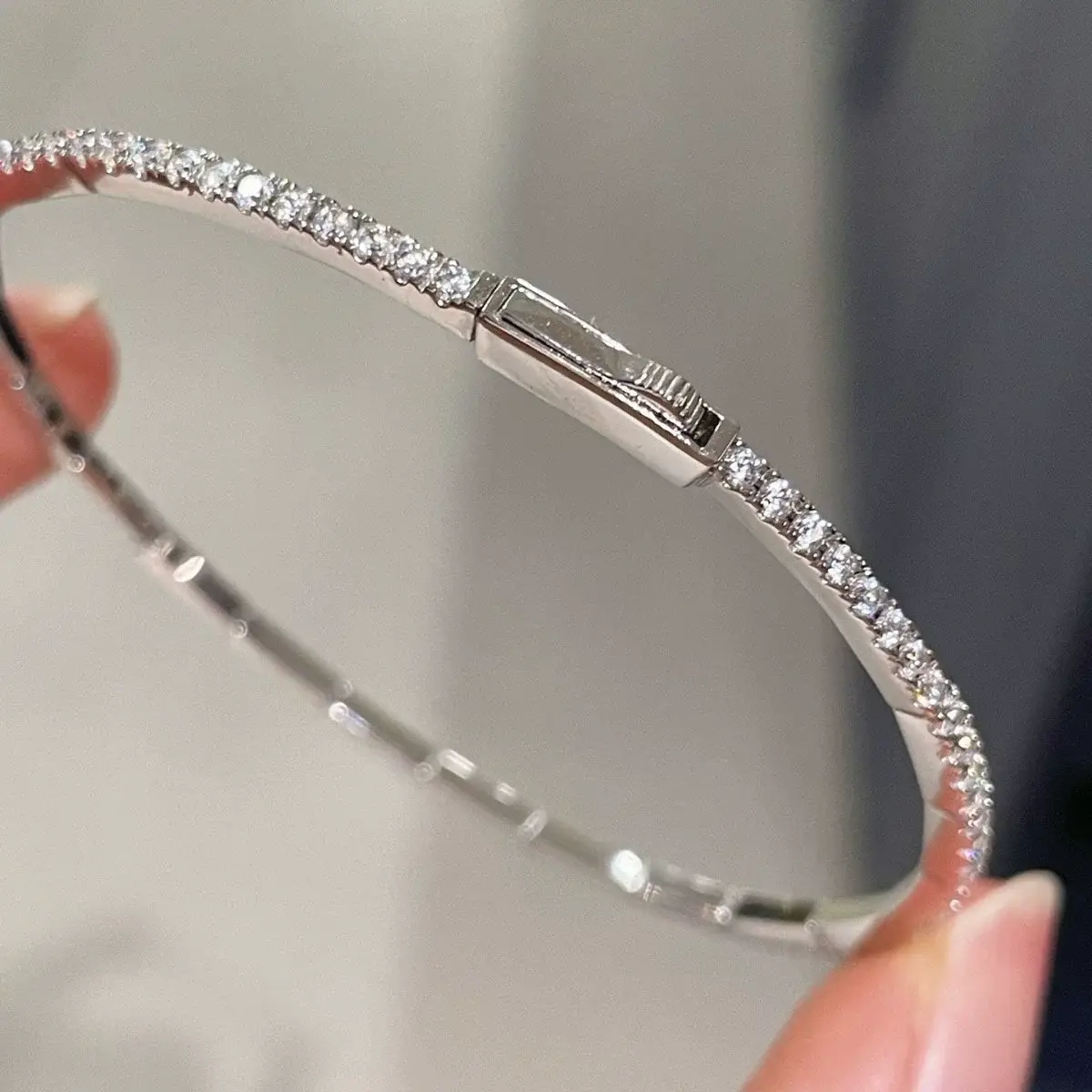 Sterling Silver Sapphire Diamonds Bracelet Bangle - Image 5