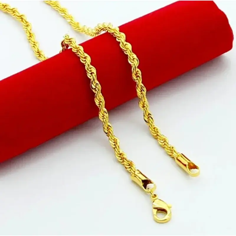 Unisex 24K Gold 3/4/5mm Twisted Rope Necklace - Image 3