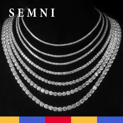 SEMNI 3mm--5mm Moissanite Diamond Tennis Chain Necklace