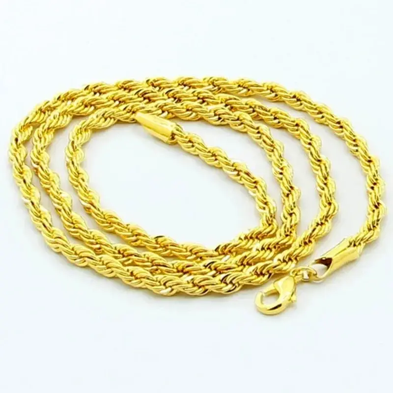 Unisex 24K Gold 3/4/5mm Twisted Rope Necklace - Image 5
