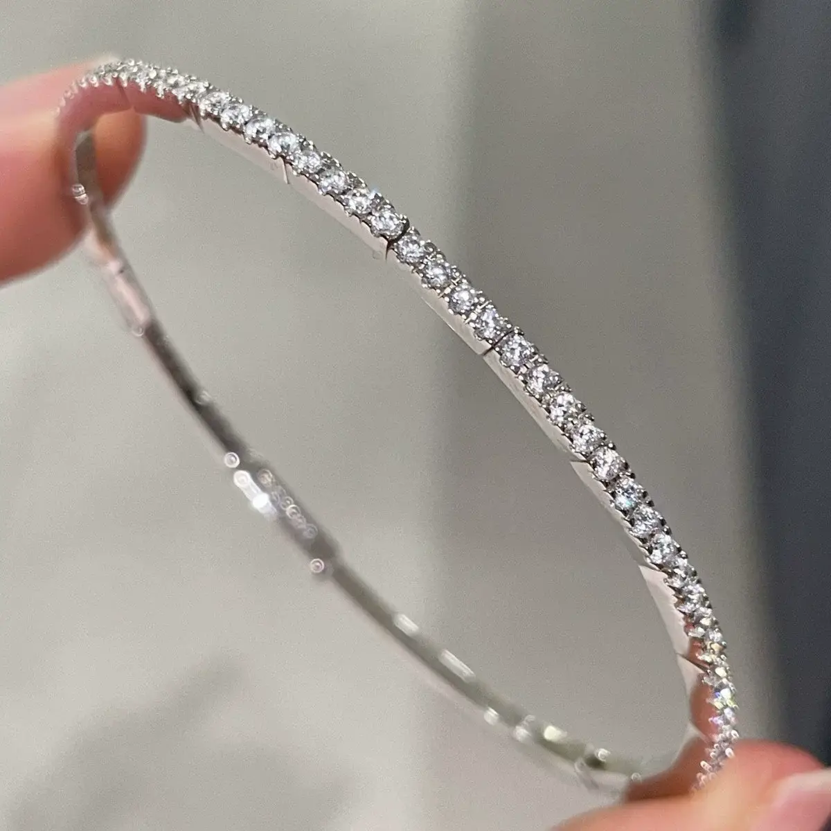 Sterling Silver Sapphire Diamonds Bracelet Bangle - Image 2