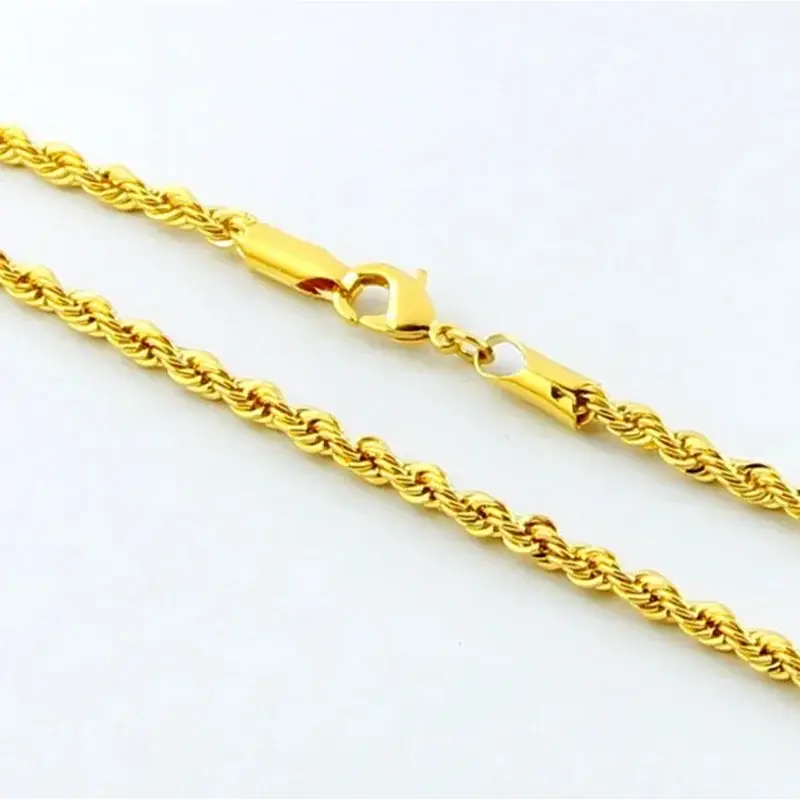 Unisex 24K Gold 3/4/5mm Twisted Rope Necklace - Image 4